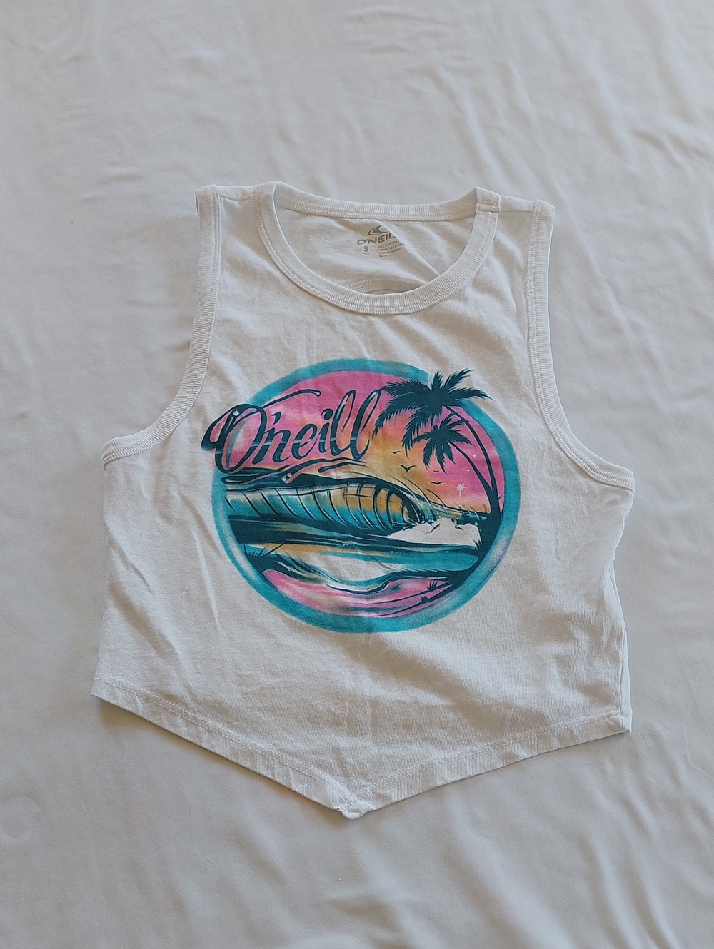 O'Neill White Graphic Tank with Tropical Sunset.Size Small